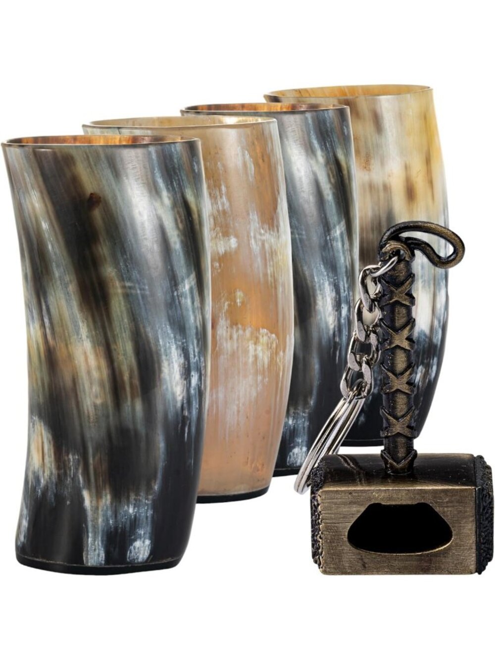 Viking Drinking Horn Mug Set of 4 – Unique Gifts for Men, Dad, Husband – Natural
